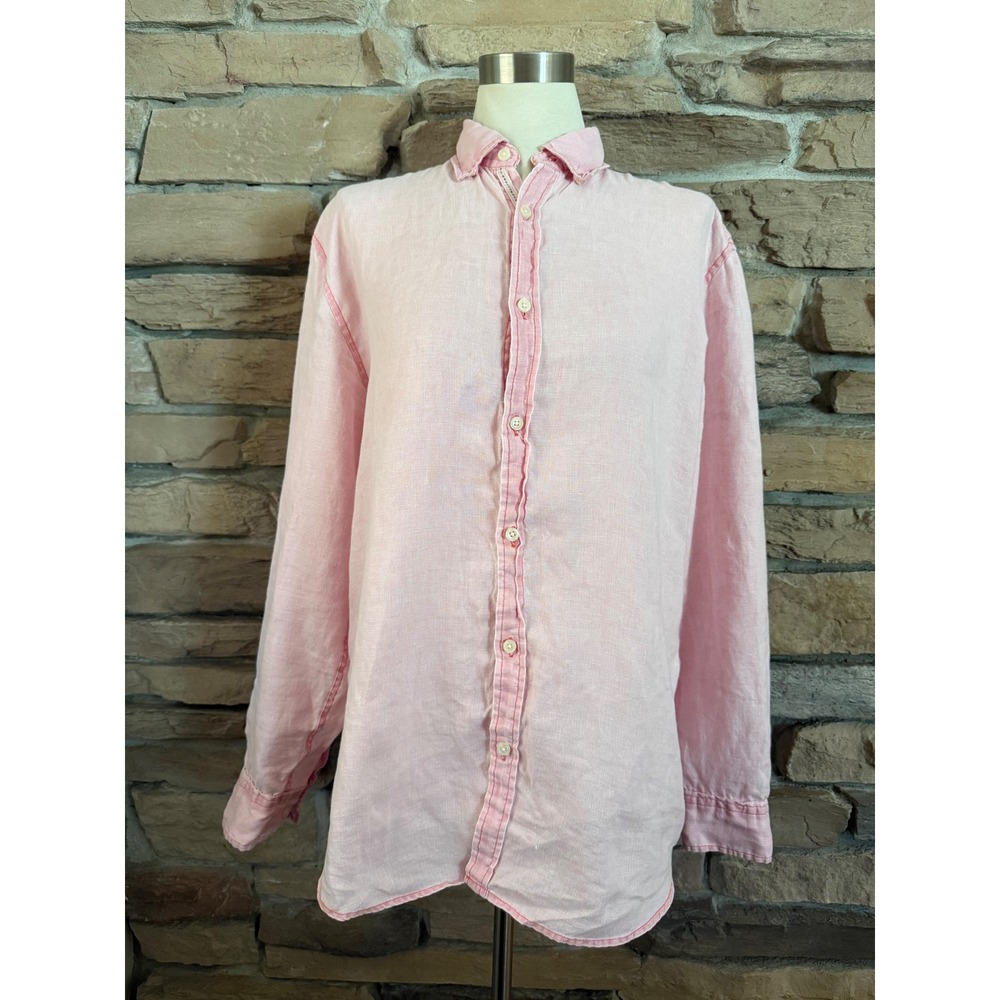 Carbon2Cobalt Pink 100% Linen Button Down Shirt Men's MT Long Sleeve Contrast